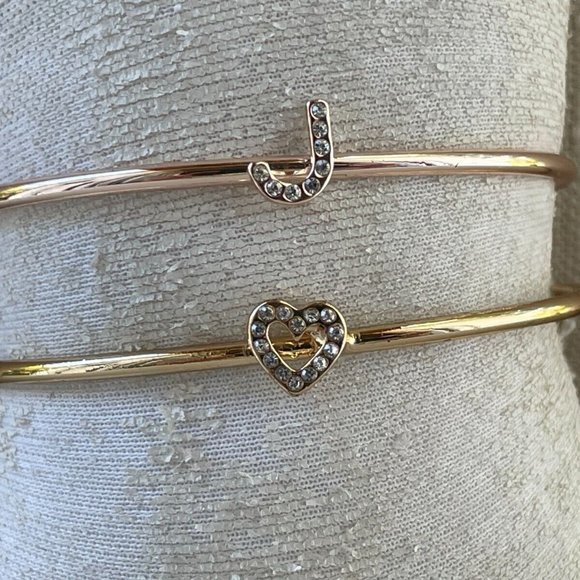 Bracelet Letter J and Heart Gold Tone Rose Gold Tone Fashion Jewelry set of 2 - Picture 9 of 11
